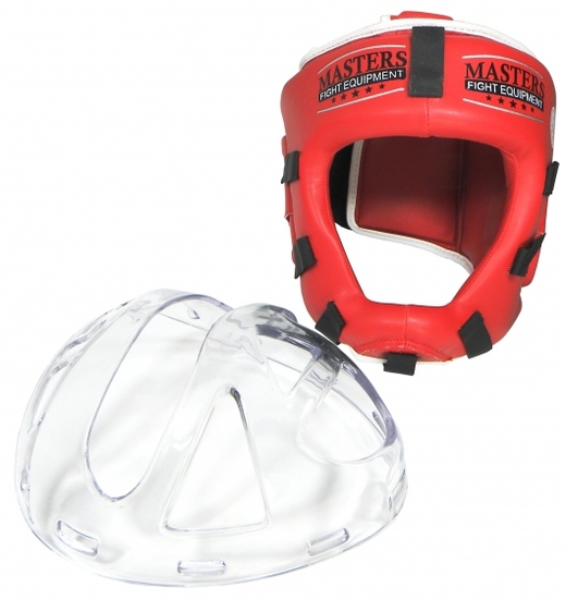 Kask bokserski z maską ochraniacz głowy Masters KSSPU-M (WAKO APPROVED) - czerwony