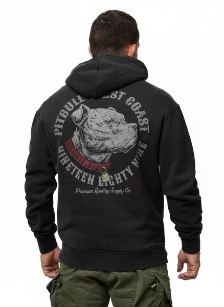 Bluza męska z kapturem washed PIT BULL "STRENGTH & RESPECT" - ciemny grafitowy