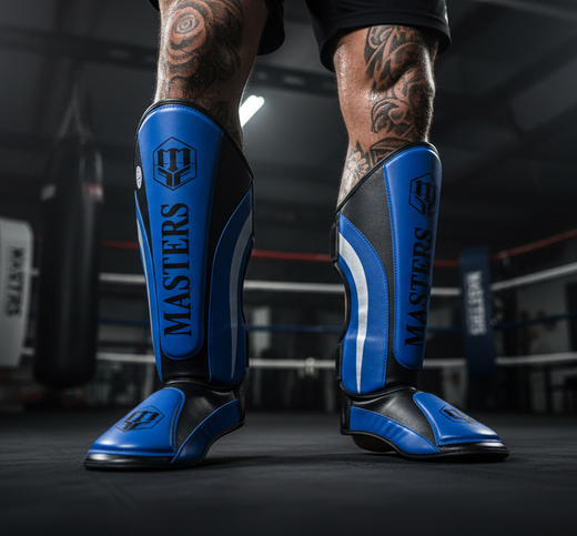 Ochraniacze na goleń piszczel Masters - NS-PU-FT (WAKO APPROVED) niebieskie