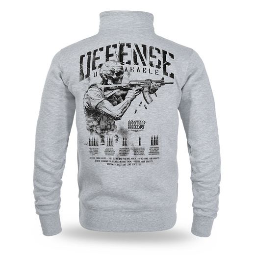 Dobermans Aggressive &quot;DEFENSE UNBREAKABLE BCZ377E&quot; Zip-Up Sweatshirt - Gray