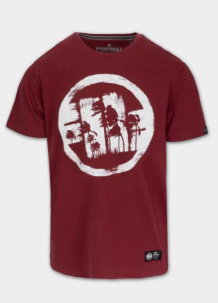 Koszulka męska PIT BULL "LOGO PALMS" - bordowy