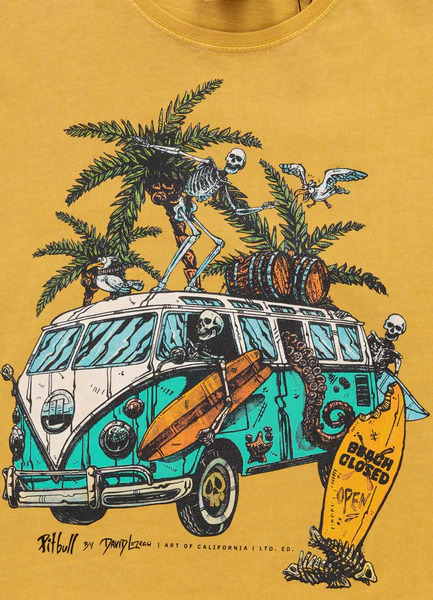 Koszulka męska PIT BULL Denim Washed "OPEN BEACH" - żółty