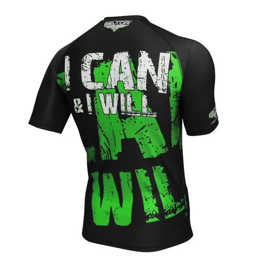 Rashguard krótki rękaw Beltor "Cage Raze I can and i will" kompresyjny - zielony