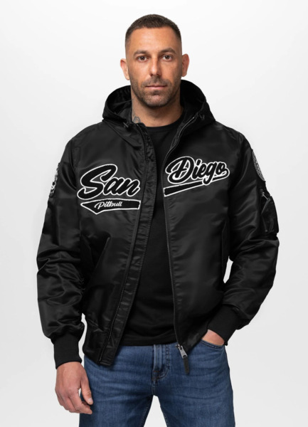 Kurtka bomberka przejściowa z kapturem PIT BULL "AERO" - czarny