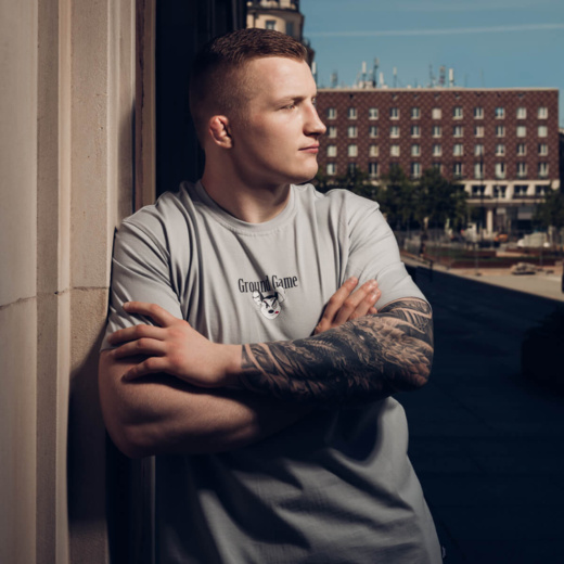 Koszulka T-shirt Oversize Ground Game "Almighty Mouse" - niebieskoszary
