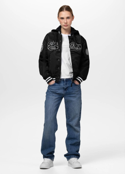 Kurtka przejściowa bejsbolówka z kapturem PIT BULL "ANGELA SAN DIEGO" - czarny