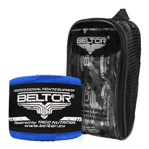 Boxing bandage Beltor wraps 4m cotton + case - blue
