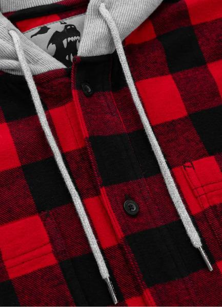 Koszula flanelowa z kapturem "Woodson" PIT BULL - czarno/czerwona