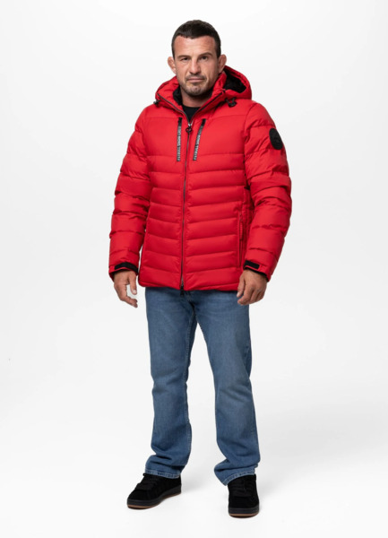Kurtka zimowa PIT BULL pikowana z kapturem CRESTLINE - czerwony