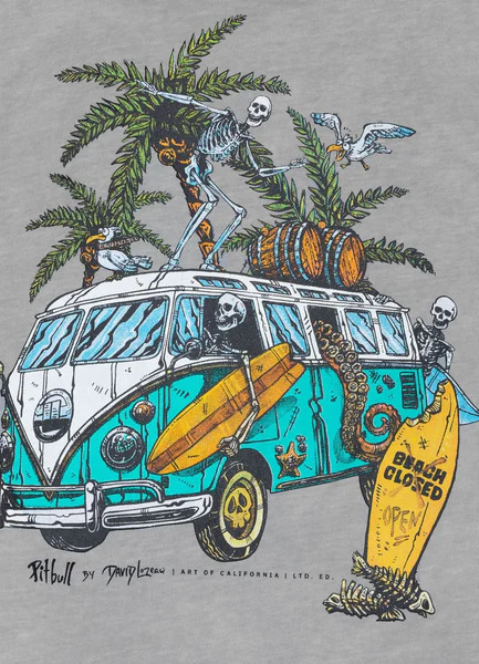 PIT BULL Denim Washed &quot;OPEN BEACH&quot; Men&#39;s T-Shirt - Gray