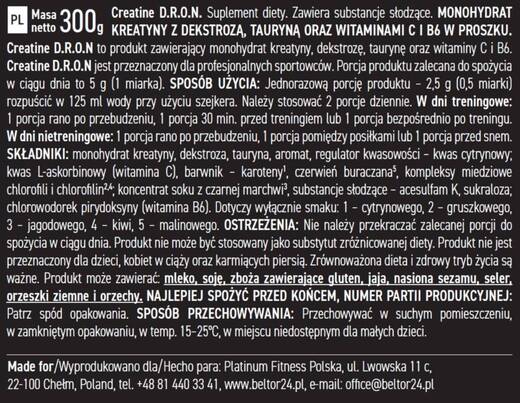 Kreatyna Monohydrat kreatyny BELTOR Creatine Monohydrate D.R.O.N. 300 g - cytrynowa