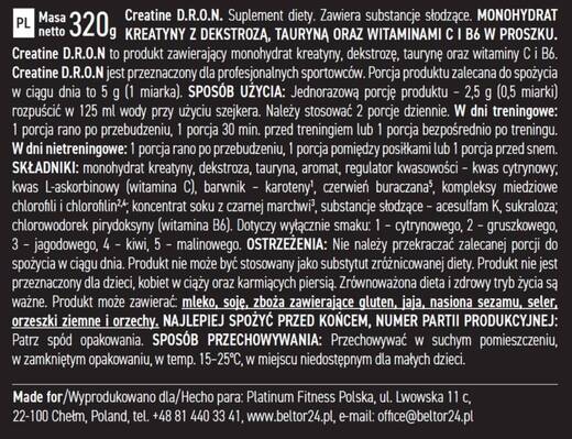 Kreatyna Monohydrat kreatyny Creatine DRON BELTOR 320G VIP SERIES - cytrynowa