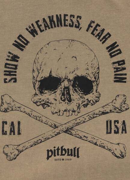 Washed PIT BULL "FEAR NO PAIN" T-shirt - brown