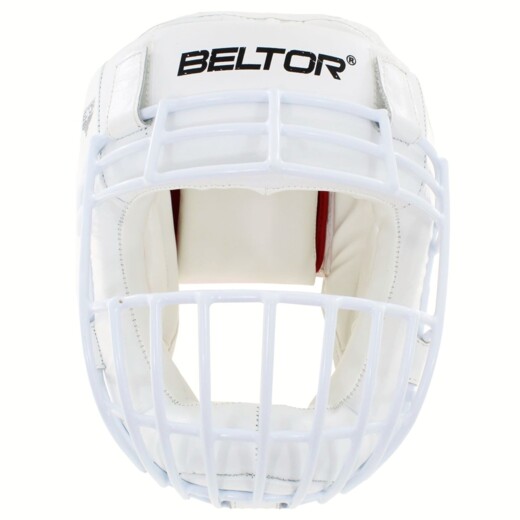 Kask do karate skórzany z kratką Beltor "Kumite Shiro-Aka" - biały-czerowny
