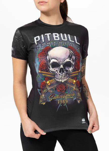 Koszulka sportowa damska PIT BULL Mesh "SANTA MUERTE" - czarny