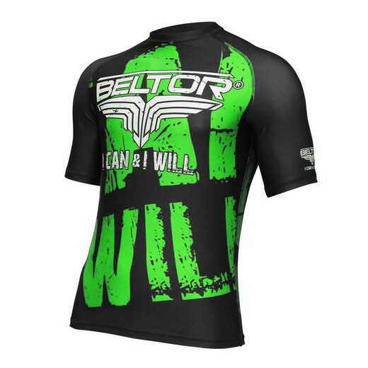 Rashguard krótki rękaw Beltor "Cage Raze I can and i will" kompresyjny - zielony