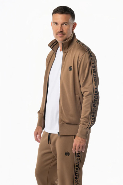 PIT BULL Oldschool &quot;Tape Logo&quot; Zip-Up Sweatshirt - Brown