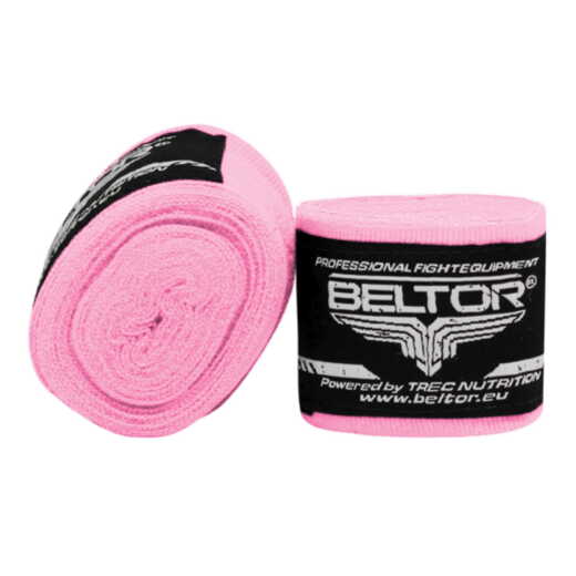 Bandaż bokserski owijki Beltor 3m bawełniany + etui - różowy