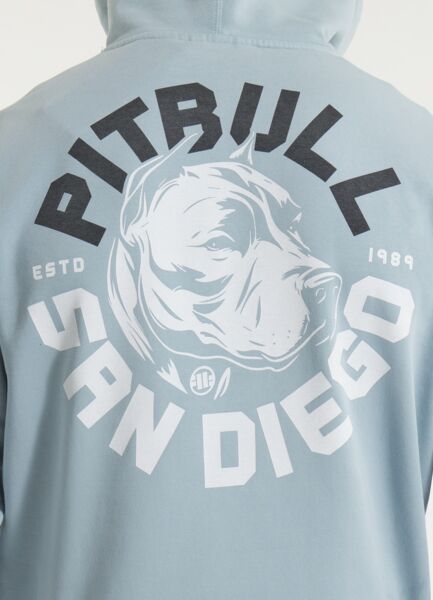 Bluza męska z kapturem washed PIT BULL "DOG SD" - błękitny