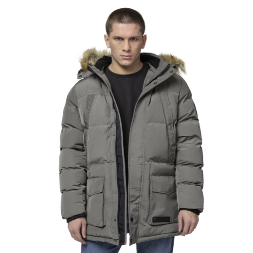 PIT BULL "FOREST" quilted parka winter jacket with hood - gray-brown