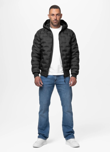 Kurtka zimowa PIT BULL pikowana z kapturem "FISK" - czarny