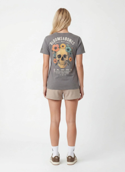 Koszulka damska PIT BULL Denim Washed "BLOOMS & BONES" - szary