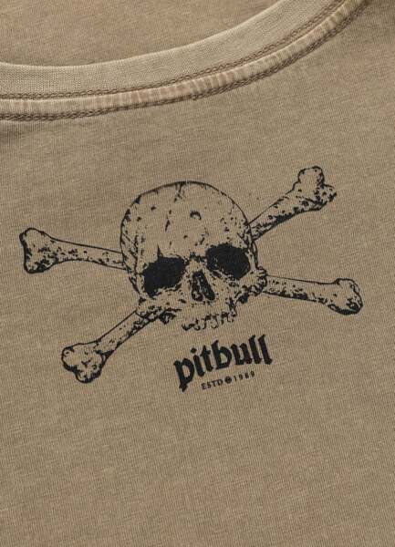 Washed PIT BULL "FEAR NO PAIN" T-shirt - brown