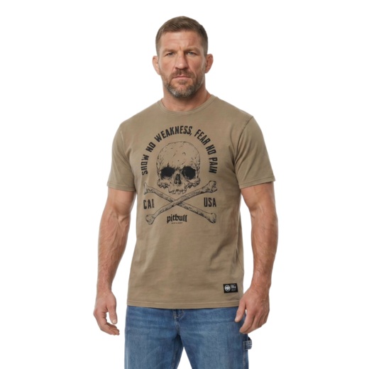 Washed PIT BULL "FEAR NO PAIN" T-shirt - brown