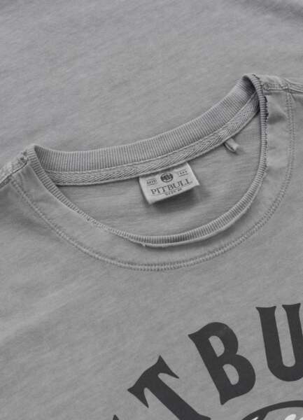 PIT BULL Denim Washed Raw Men&#39;s T-Shirt &quot;SKULL LOGO&quot; - Gray