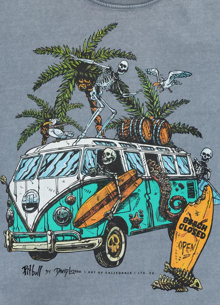 Koszulka męska PIT BULL Denim Washed "OPEN BEACH" - błękitny