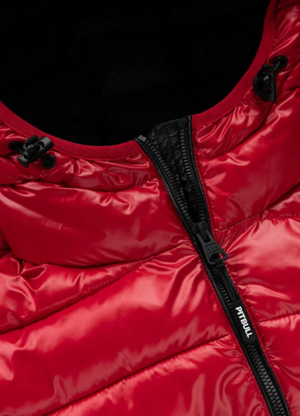 Kurtka zimowa PIT BULL pikowana z kapturem "SHATTO" - czerwony/czarny