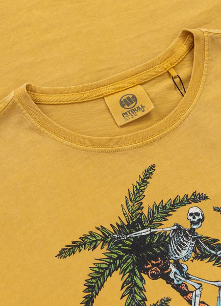 Koszulka męska PIT BULL Denim Washed "OPEN BEACH" - żółty
