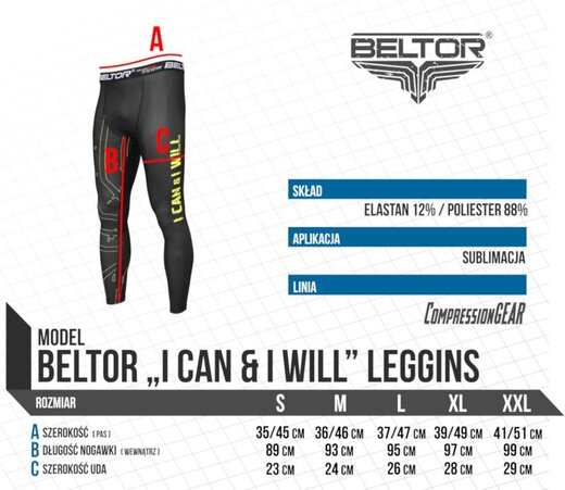 Legginsy kompresyjne Beltor Grappler I CAN & I WILL - żółty