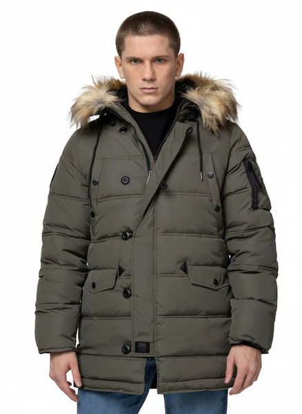 Kurtka zimowa pikowana parka z kapturem PIT BULL "KINGSTON II" - oliwkowy