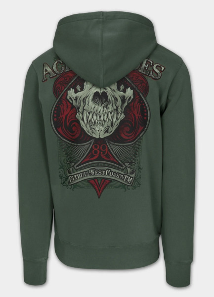 PIT BULL Washed "ACE OF SPADES" Men's Hoodie - Dark Green