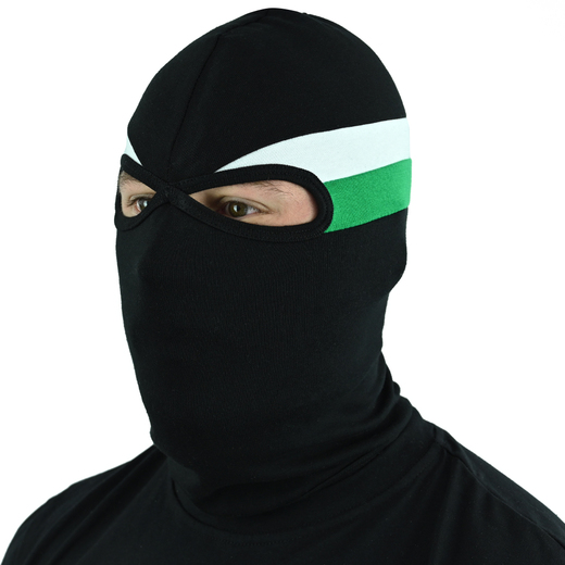 Kominiarka czarna biało-zielone pasy