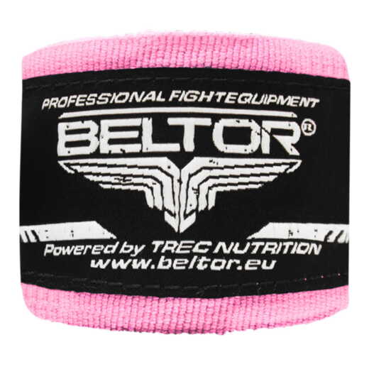 Bandaż bokserski owijki Beltor 4m bawełniany + etui - różowy