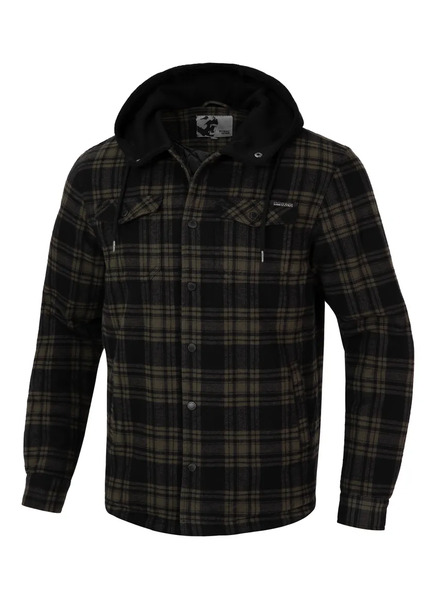 Flannel jacket with hood &quot;Pioneer&quot; PIT BULL - olive/black