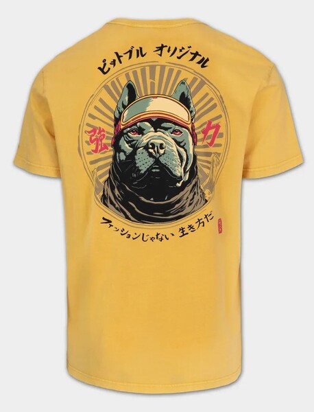 PIT BULL Denim Washed Men&#39;s T-Shirt &quot;MT. FUJI&quot; - Yellow