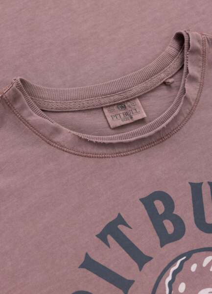 PIT BULL Denim Washed Raw Men&#39;s T-Shirt &quot;SKULL LOGO&quot; - Burgundy