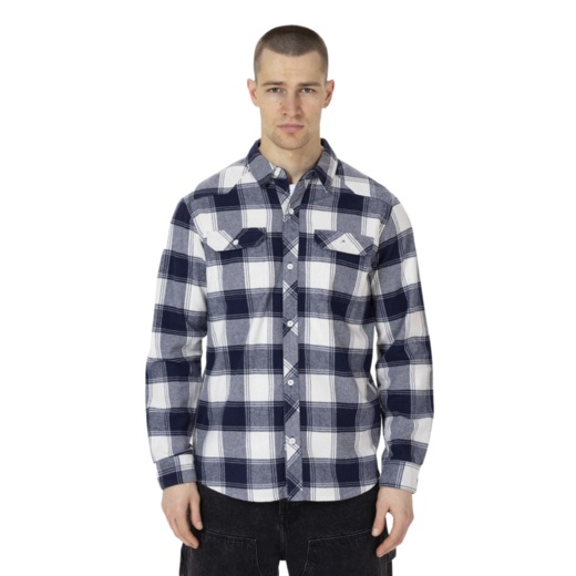 Koszula flanelowa "Mitchell" PIT BULL - granatowo/biała