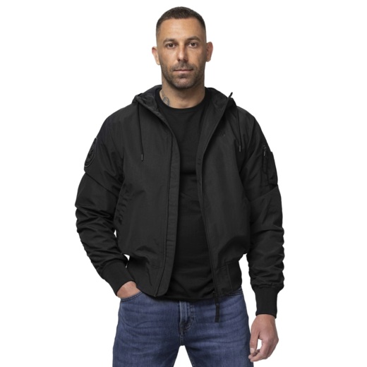 PIT BULL "HOOPER" transitional bomber jacket with hood - black