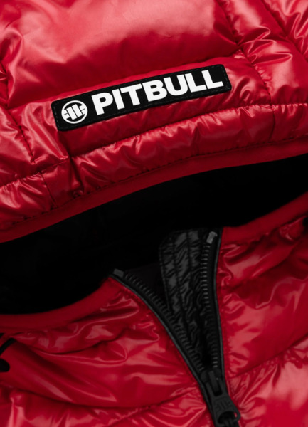 Kurtka zimowa PIT BULL pikowana z kapturem "SHATTO" - czerwony/czarny