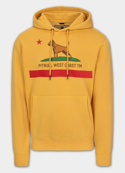 Bluza męska z kapturem washed PIT BULL "CALIFORNIA FLAG" - żółty
