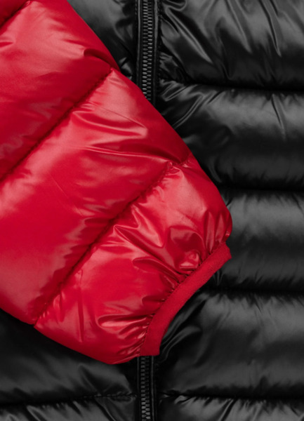 Kurtka zimowa PIT BULL pikowana z kapturem "SHATTO" - czerwony/czarny