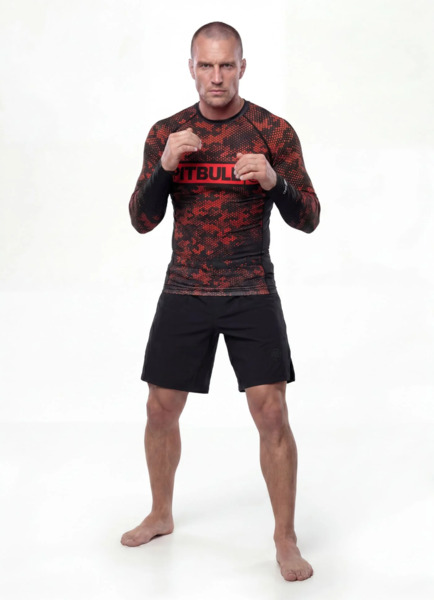 Rashguard longsleeve PIT BULL "HEX CAMO HILLTOP" - czerwony