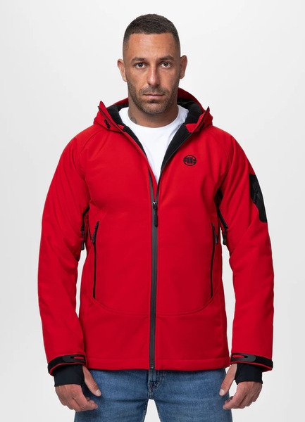 Kurtka zimowa Softshell z kapturem PIT BULL "Rockfish" - czerwony