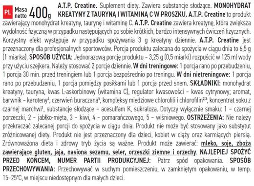 Kreatyna monohydrat Beltor Creatine Monohydrate A.T.P. 400 g. - czarna porzeczka