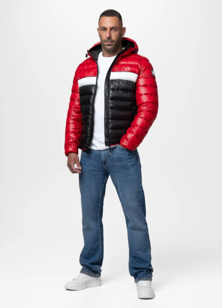 Kurtka zimowa PIT BULL pikowana z kapturem "SHATTO" - czerwony/czarny