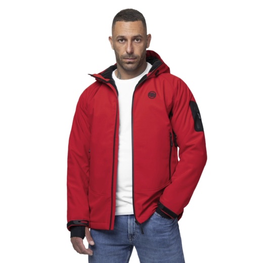 Kurtka zimowa Softshell z kapturem PIT BULL "Rockfish" - czerwony